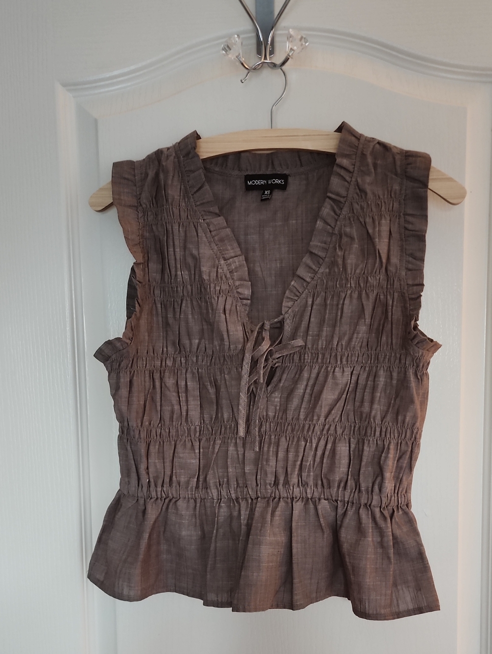 Modern Works Brown Smocked Peplum Vneck Camisole Style NWOT